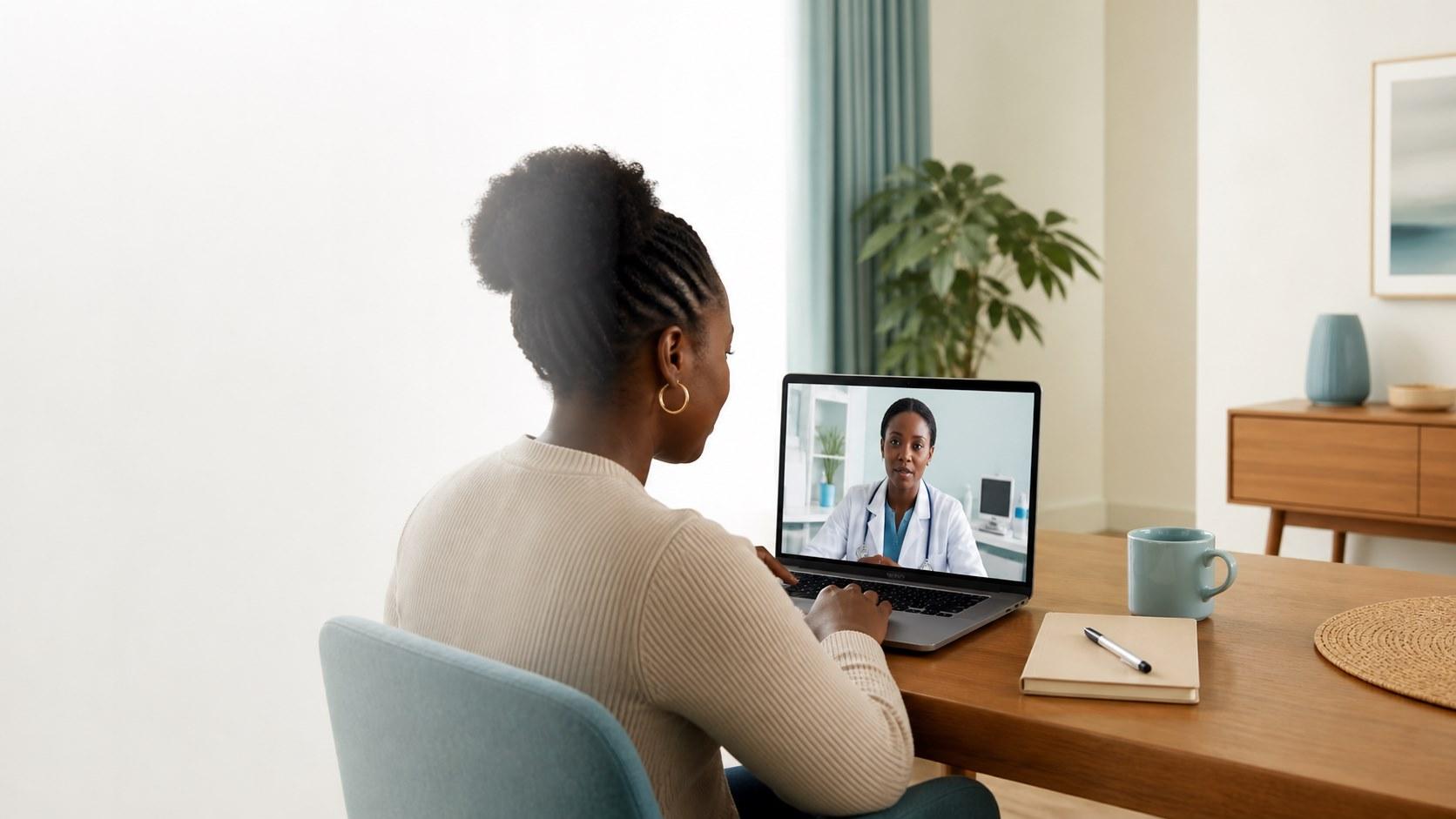 Nigerian patient consulting a doctor online from home