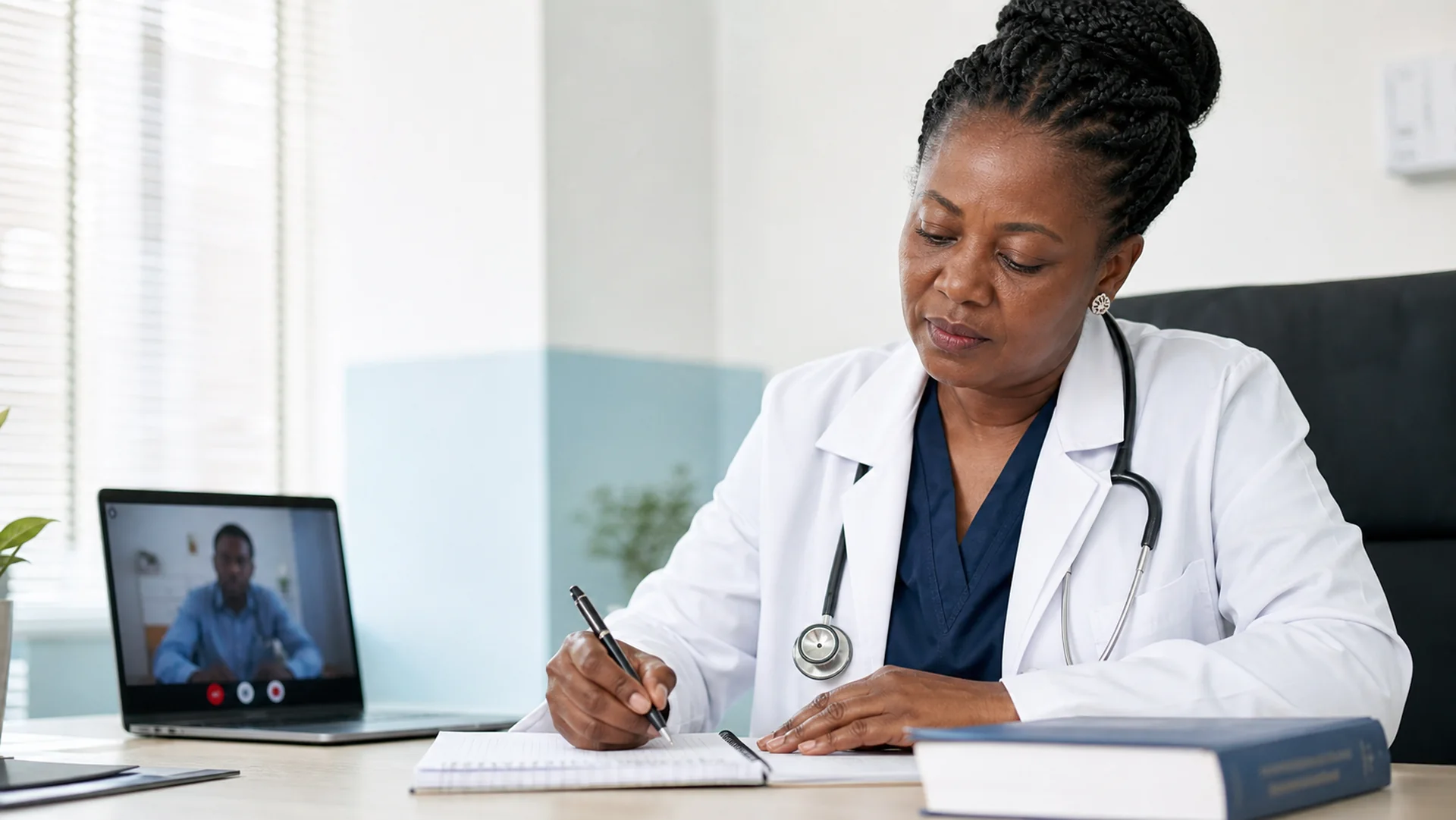 Nigerian doctor preparing clear patient health guidance