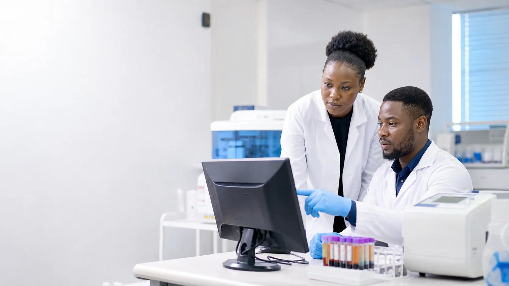 Nigerian laboratory scientists reviewing diagnostic results