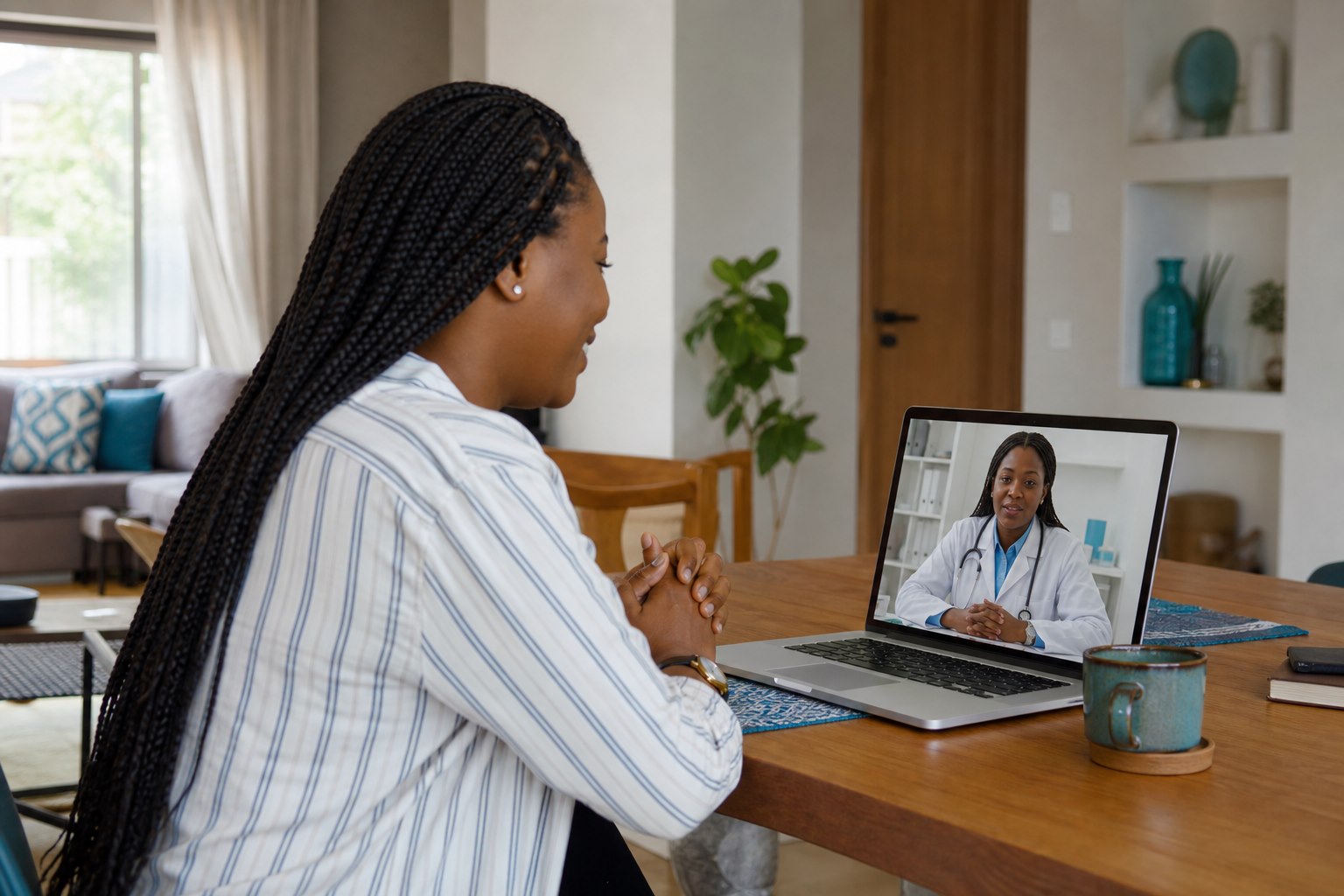 Patient speaking privately with a doctor during an online consultation